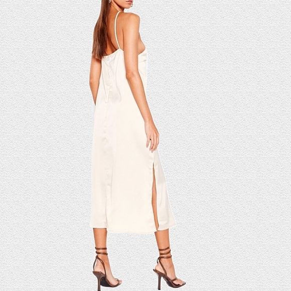 NWT Nasty Gal Size 10 Ivory Satin Side Split Hem Halter Midi Dress - Picture 6 of 6